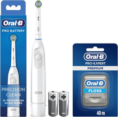 Dental Care Kit - Oral-B Pro Battery Precision Clean Electric Toothbrush Pack, Oral-B Pro-Expert Dental Floss Premium 40m Cool Mint, Value Pack