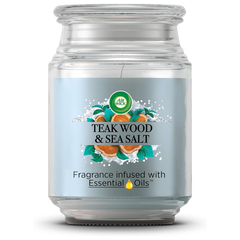 Air Wick Jar Candle with Essential Oils, Teakwood and Sea Salt, 480g